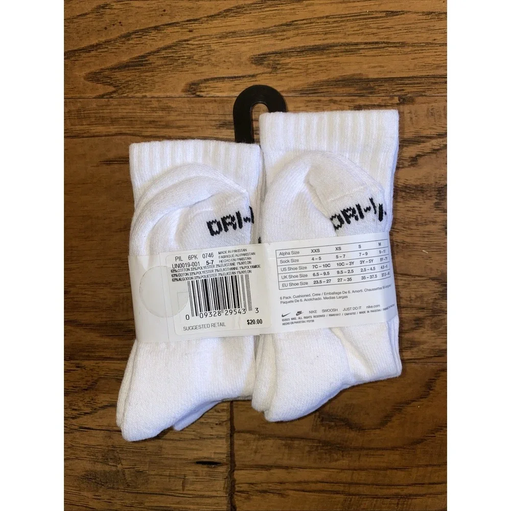 (3pack)NIKE Kids' Unisex Everyday Cushioned Ankle Socks 6 Pairs White YTH 10c-3y